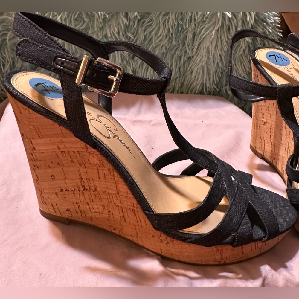 Jessica Simpson blue cork wedge heels